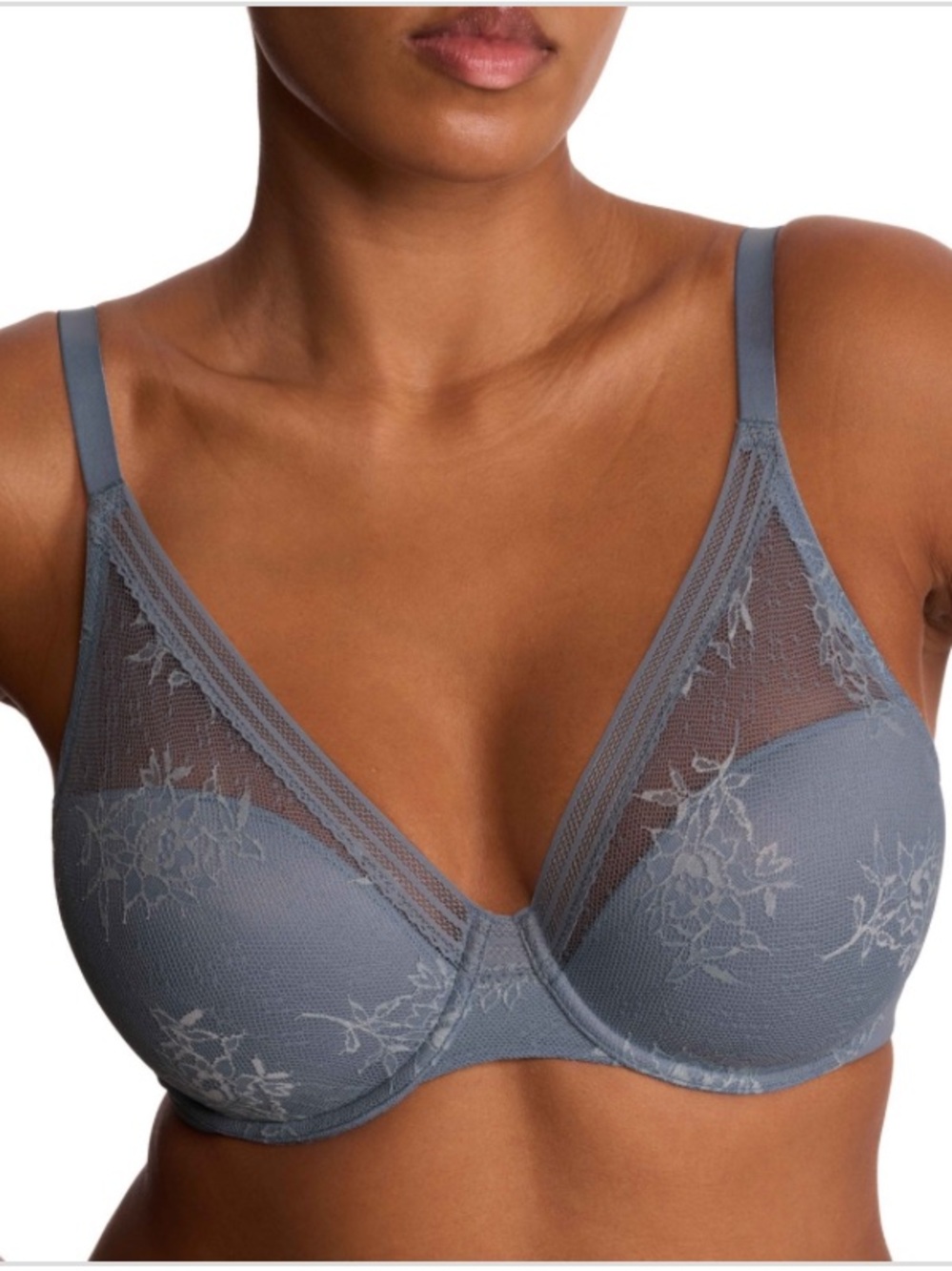 Natori Love Lace Full Coverage Plunge T-Shirt Bra, Blue/Minty, Size: 38D